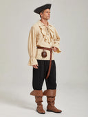 Beiges 5-teiliges Piratenkostüm-Set für Herren mit Rüschen