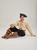 Beiges 5-teiliges Piratenkostüm-Set für Herren mit Rüschen
