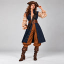 Women's Navy Pirate Vest & Tricorn Hat 6-Piece Set