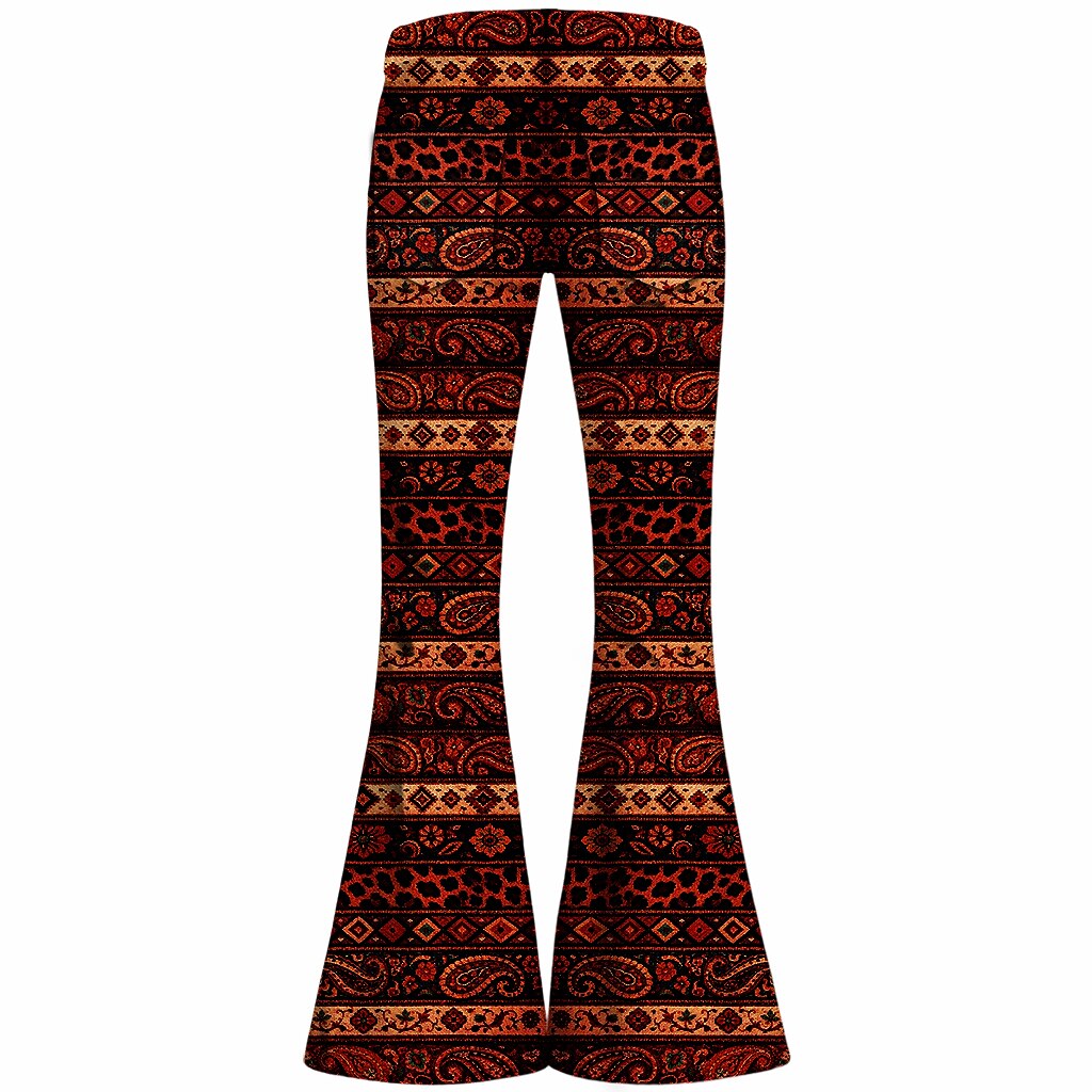 Retro 70s Boho Paisley Geometric High Waist Wide Flared Trousers