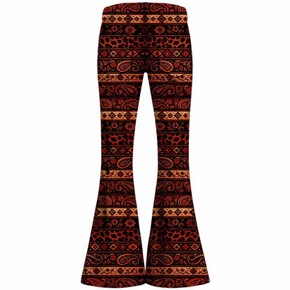 Retro 70s Boho Paisley Geometric High Waist Wide Flared Trousers
