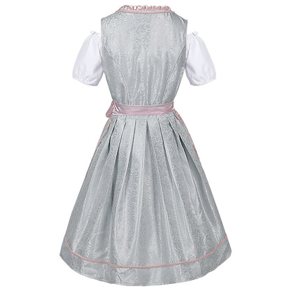 Costume d'Oktoberfest : robe rose Dirndl avec tablier et chemisier en dentelle 