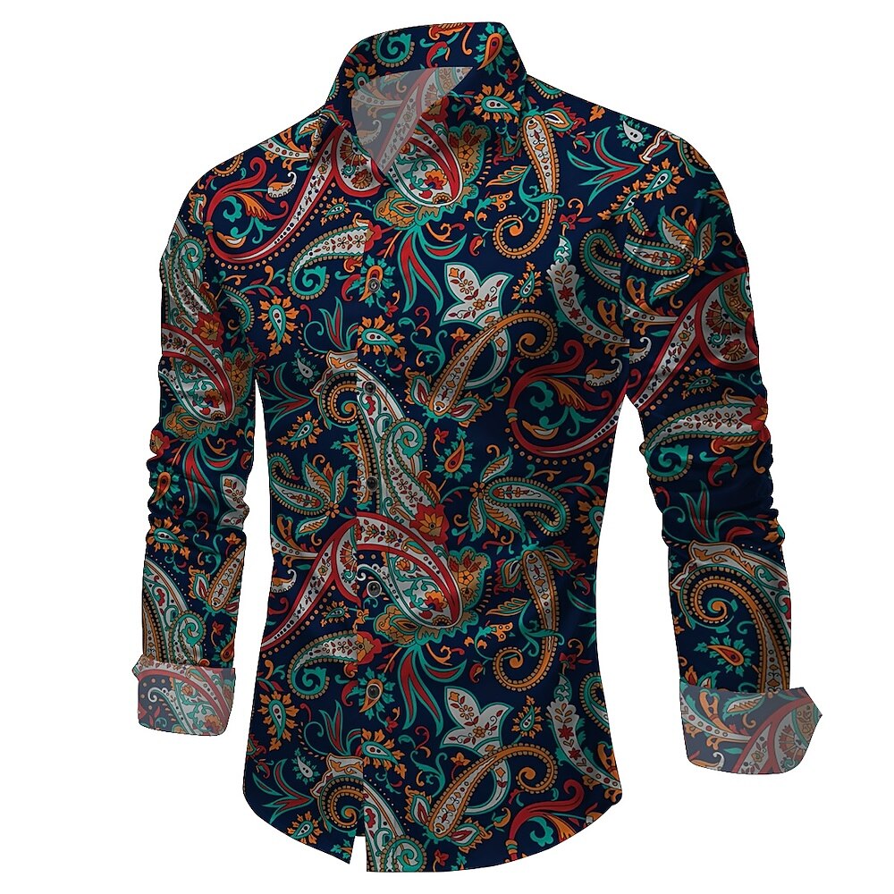 Retro 70S Psychedelic Mandala Paisley Long Sleeves Collar Shirt