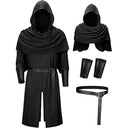 Conjunto medieval de caballero guardabosques con mantones, túnica, cinturón y brazalete para el brazo