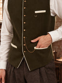 Set da uomo composto da gilet tradizionale marrone anni '20 e berretto da newsboy, 2 pezzi