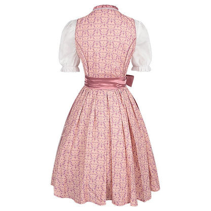 Oktoberfest Pink Dirndl Dress with Embroidered Apron and Blouse