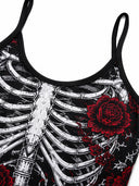 Women's Gothic Skeleton Rose High-Low Halloween Dress