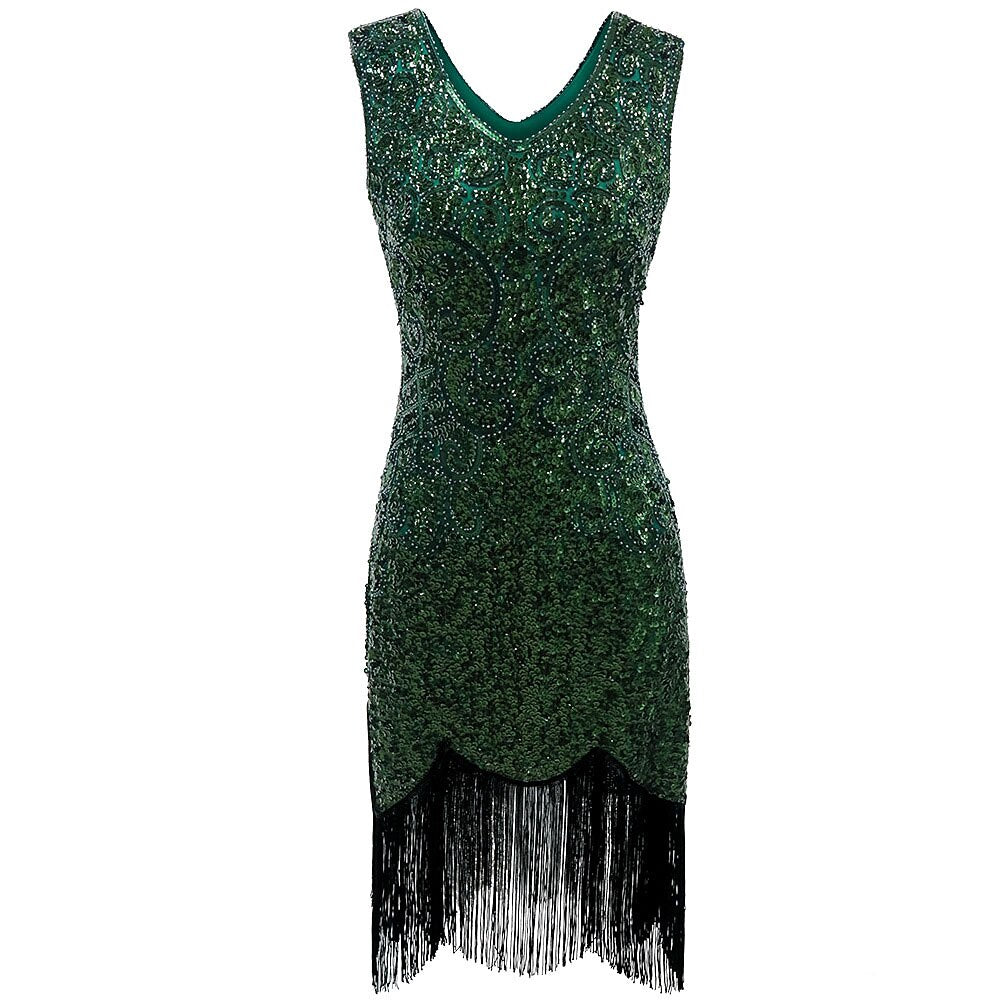 V-Neck Bodycon Sequin Flapper Dress
