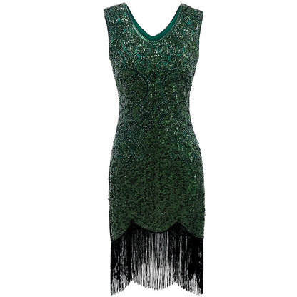 V-Neck Bodycon Sequin Flapper Dress