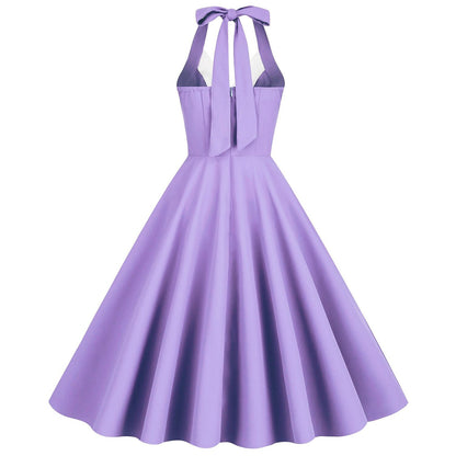 Women's 1950s Purple Halter Neck Swing Dress
