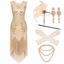 Women's Champagne 1920s Art Deco Fringe 6-Piece Set
