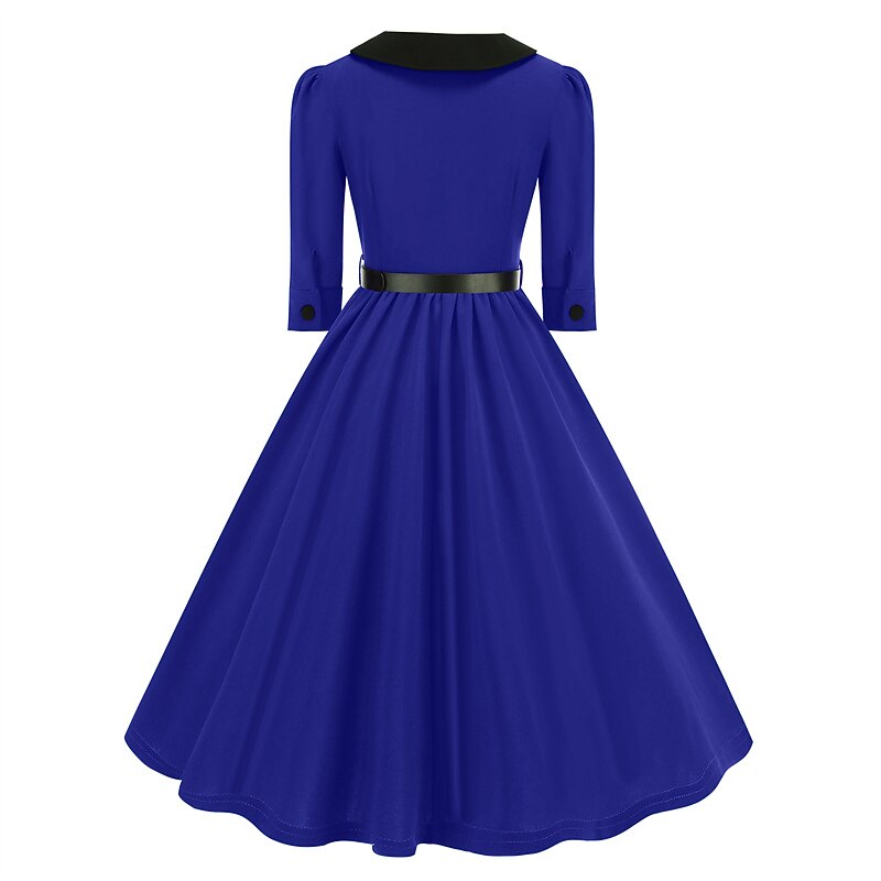 Women's 1950s Peter Pan Collar Half Sleeve A-Line Dress