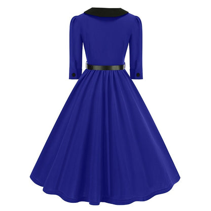Women's 1950s Peter Pan Collar Half Sleeve A-Line Dress