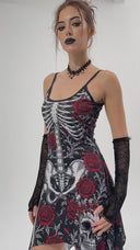 Women's Gothic Skeleton Rose High-Low Halloween Dress