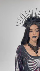 Halloween-Kleid als Meerjungfrau mit Skelett- und Fledermausflügel-Motiv für Damen