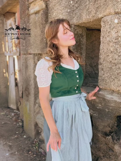 Oktoberfest Women's Deep Green Dirndl Dress with Apron