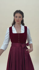 Bordeauxrotes Midi Dirndl Kleid mit Tonaler Jacquard Schürze
