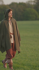 Men's Olive Green Hooded Medieval Cloak Costume Set
