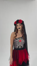 Women's Sugar Skull Bride 3-Piece Halloween Costume Set
