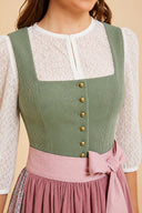 Premium Sage Green & Dusty Rose Oktoberfest Dirndl and White Lace Blouse Set
