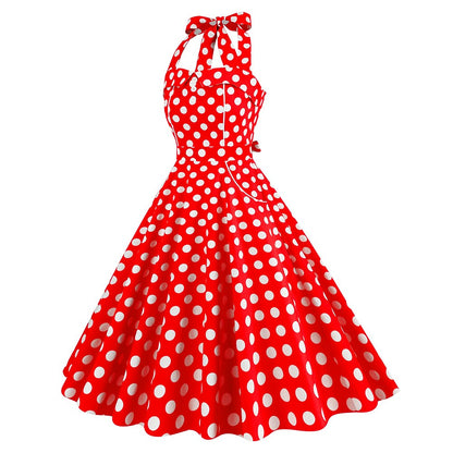 Women's 1950s Polka Dot Halter Neck Swing Dress