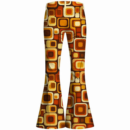 Retro 70s Geometric Square High Waist Wide Flared Trousers