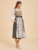 Oktoberfest Olive Green Dirndl Dress with Floral Apron