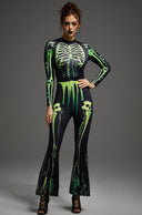 Leotard svasato da donna di Halloween con scheletro verde neon