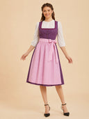 Women’s Oktoberfest Plum Purple Midi Dirndl Dress with Pink Apron