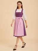 Women’s Oktoberfest Plum Purple Midi Dirndl Dress with Pink Apron
