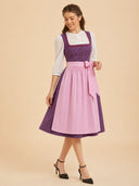 Women’s Oktoberfest Plum Purple Midi Dirndl Dress with Pink Apron