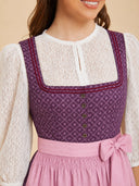 Women’s Oktoberfest Plum Purple Midi Dirndl Dress with Pink Apron