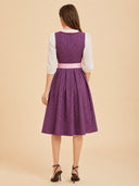 Women’s Oktoberfest Plum Purple Midi Dirndl Dress with Pink Apron