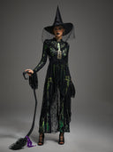 Leotard svasato da donna di Halloween con scheletro verde neon
