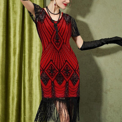Art Deco Fringe Flapper Dress with Accessories Set