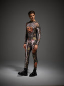 Leotard da uomo di Halloween con scheletro e zucca di Halloween