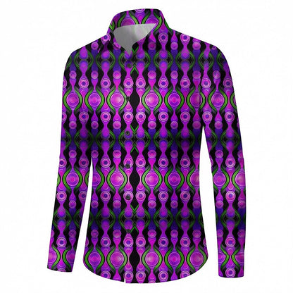 Retro 70S Abstract Geometric Teardrop Long Sleeves Collar Shirt