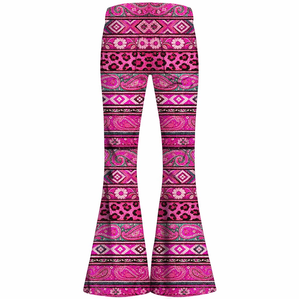 Retro 70s Bohemian Paisley High Waist Wide Flared Trousers