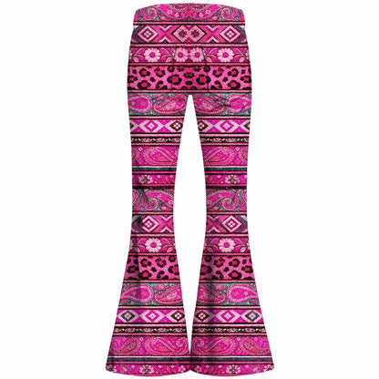 Retro 70s Bohemian Paisley High Waist Wide Flared Trousers
