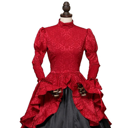 Stand Collar Ruffled Christmas Carol Gown