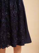Premium Navy Sequin Oktoberfest Dirndl & White Lace Blouse Set