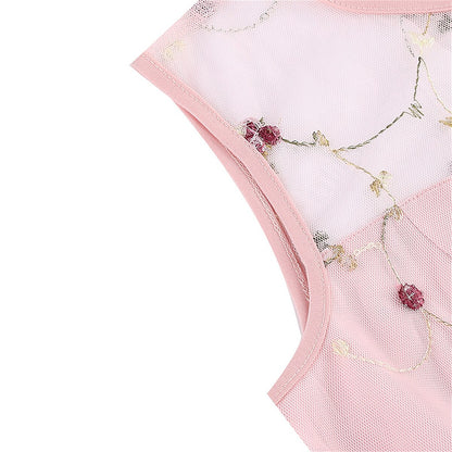 Embroidered Floral Tulle Midi Dress