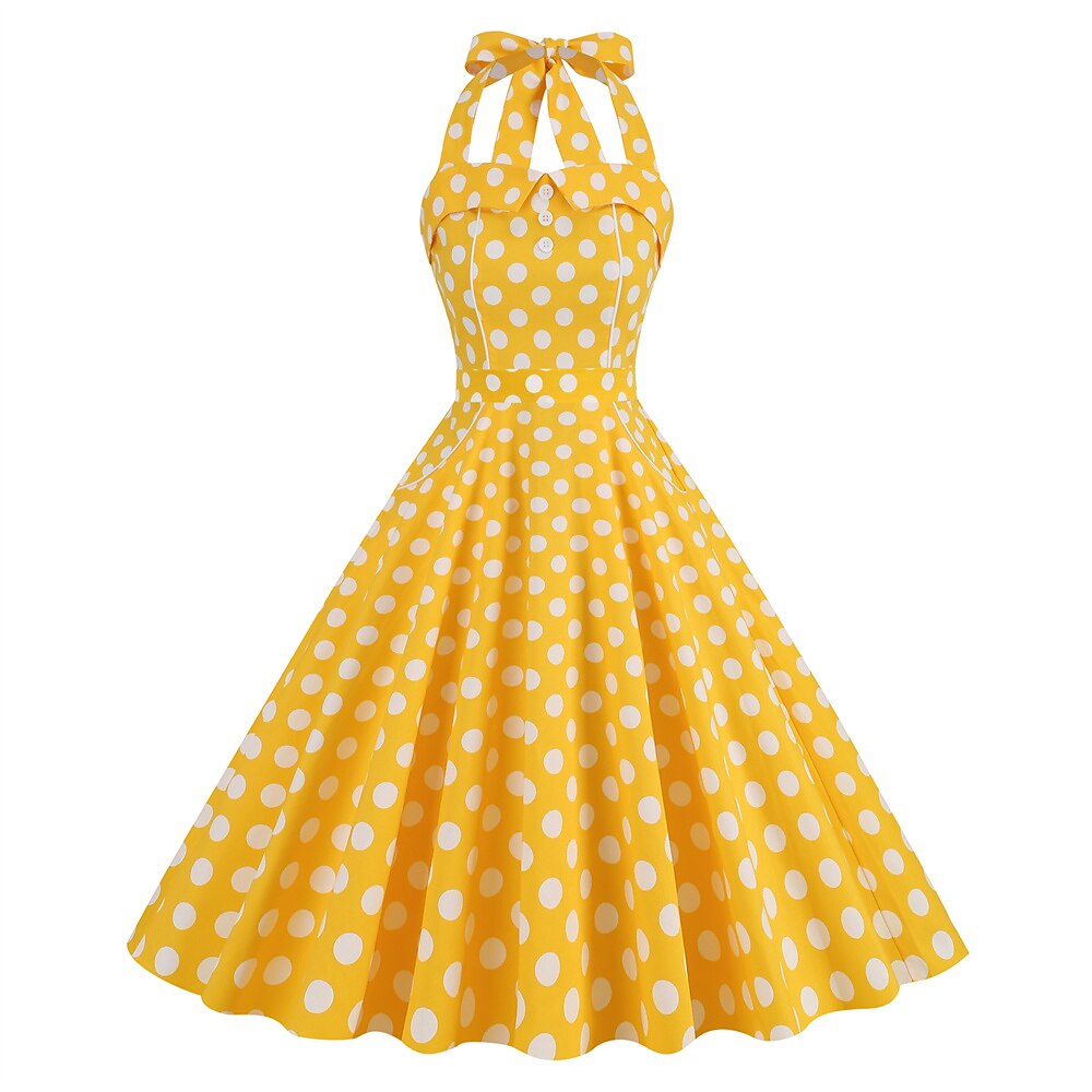 Women's 1950s Polka Dot Halter Neck Swing Dress