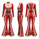 Roter Weihnachts-Body mit Zuckerstangenmuster und ausgestelltem Bein für Damen