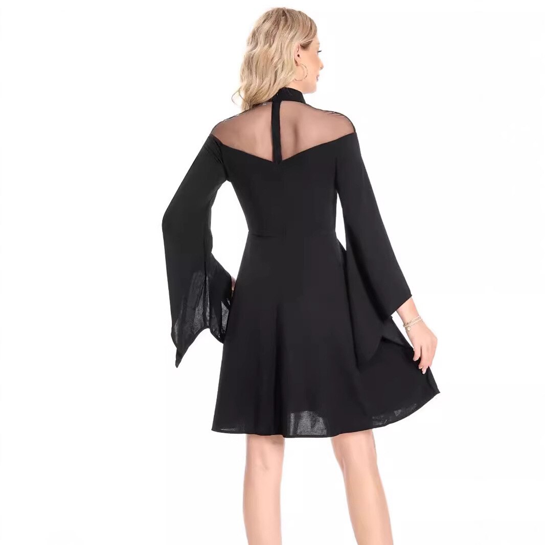 Women's 1950s High Neck Bell Sleeve A-Line Dress