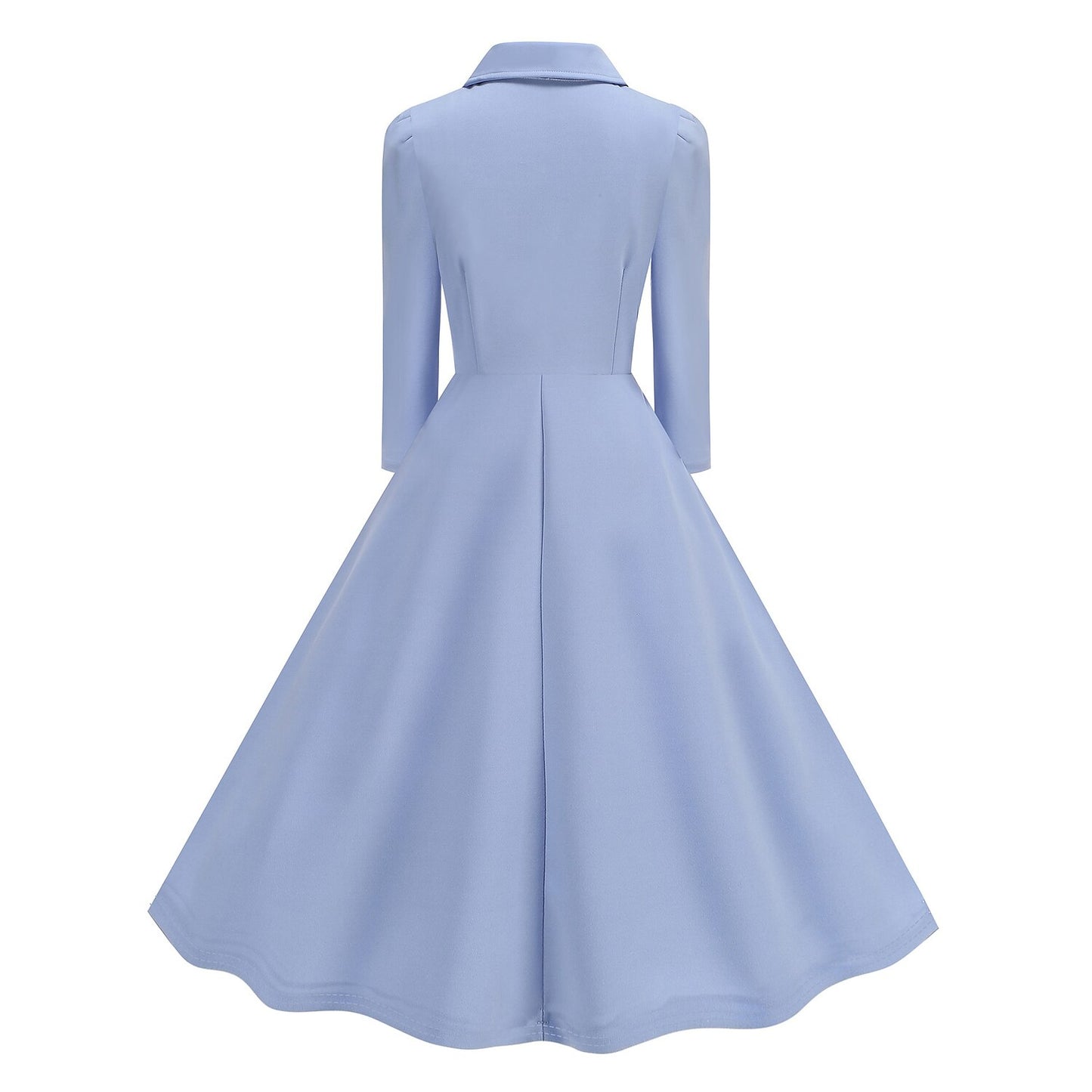 Women's 1950s Solid Color Peter Pan Collar Long Sleeve Flare Dress