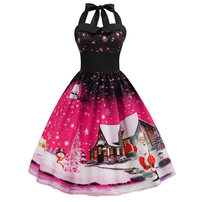 Retro Christmas Santa Halter Dress
