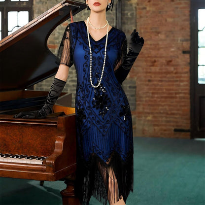 Art Deco Beaded Flapper Dress with Accessories Set