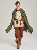 Men's Olive Green Hooded Medieval Cloak Costume Set