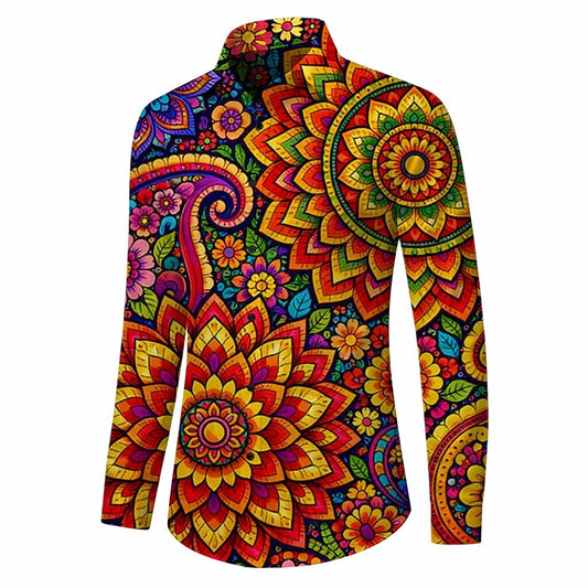 Retro 70S Psychedelic Mandala Long Sleeves Collar Shirt